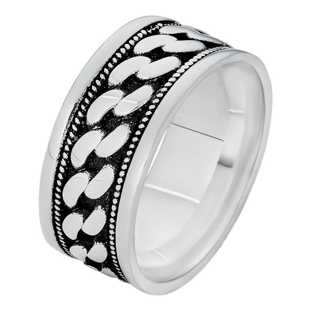 Eternal Love Cuban Link Eternity Band Ring - 925 Silver Oxidized - Plain