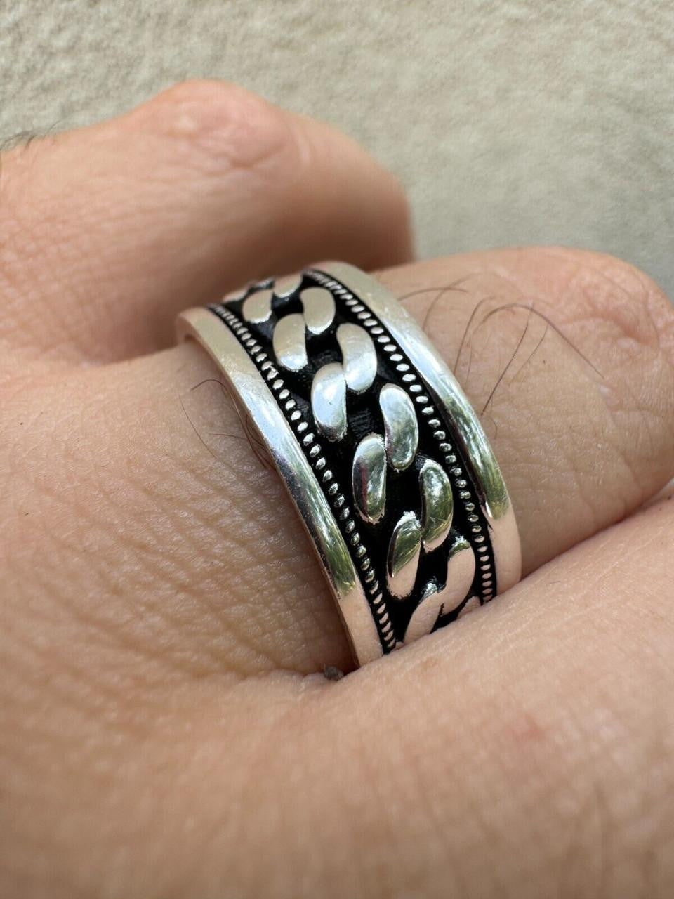 Eternal Love Cuban Link Eternity Band Ring - 925 Silver Oxidized - Plain