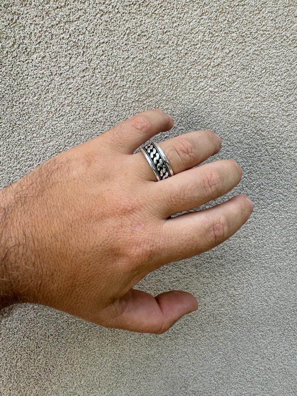 Eternal Love Cuban Link Eternity Band Ring - 925 Silver Oxidized - Plain