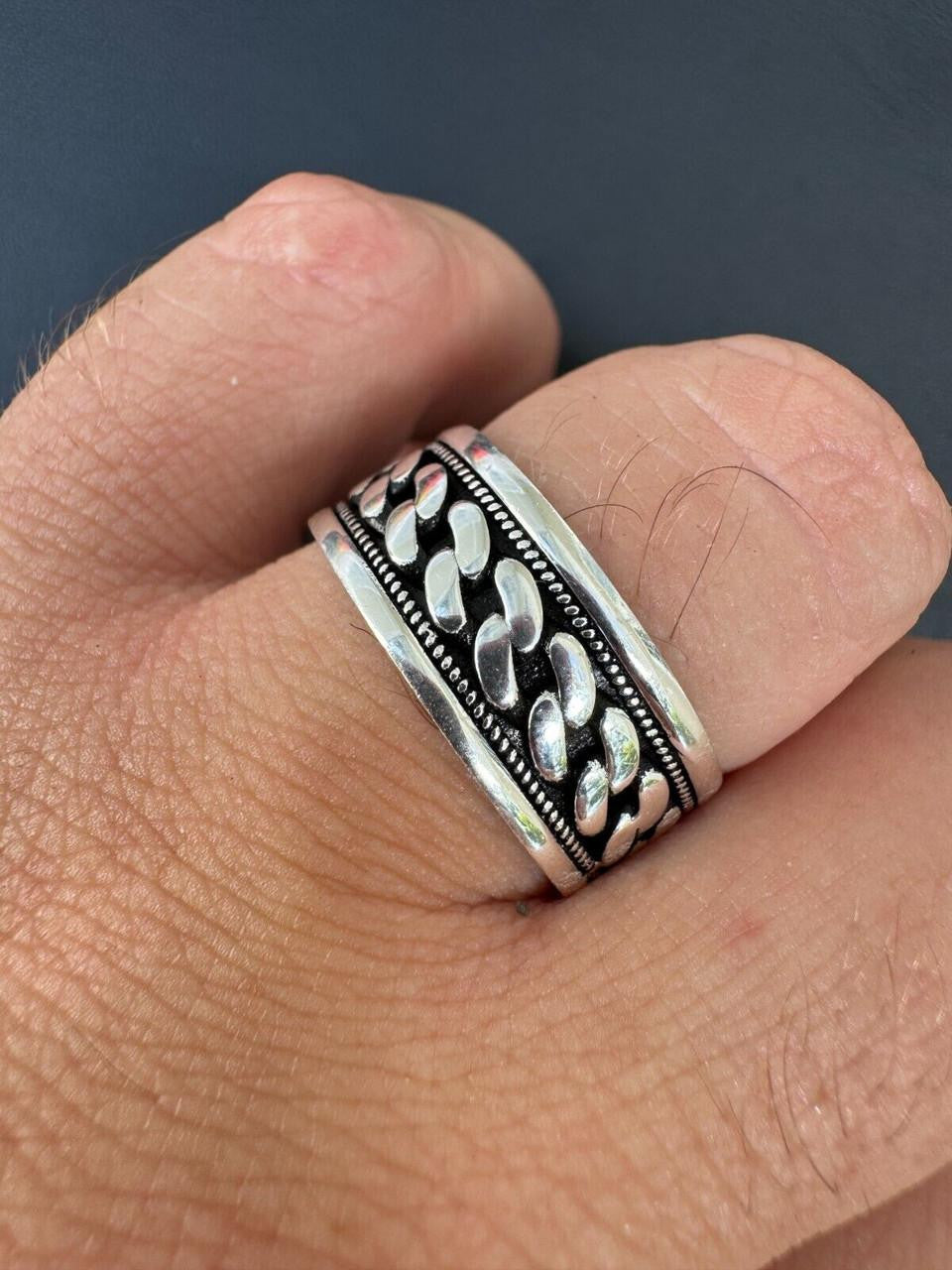 Eternal Love Cuban Link Eternity Band Ring - 925 Silver Oxidized - Plain