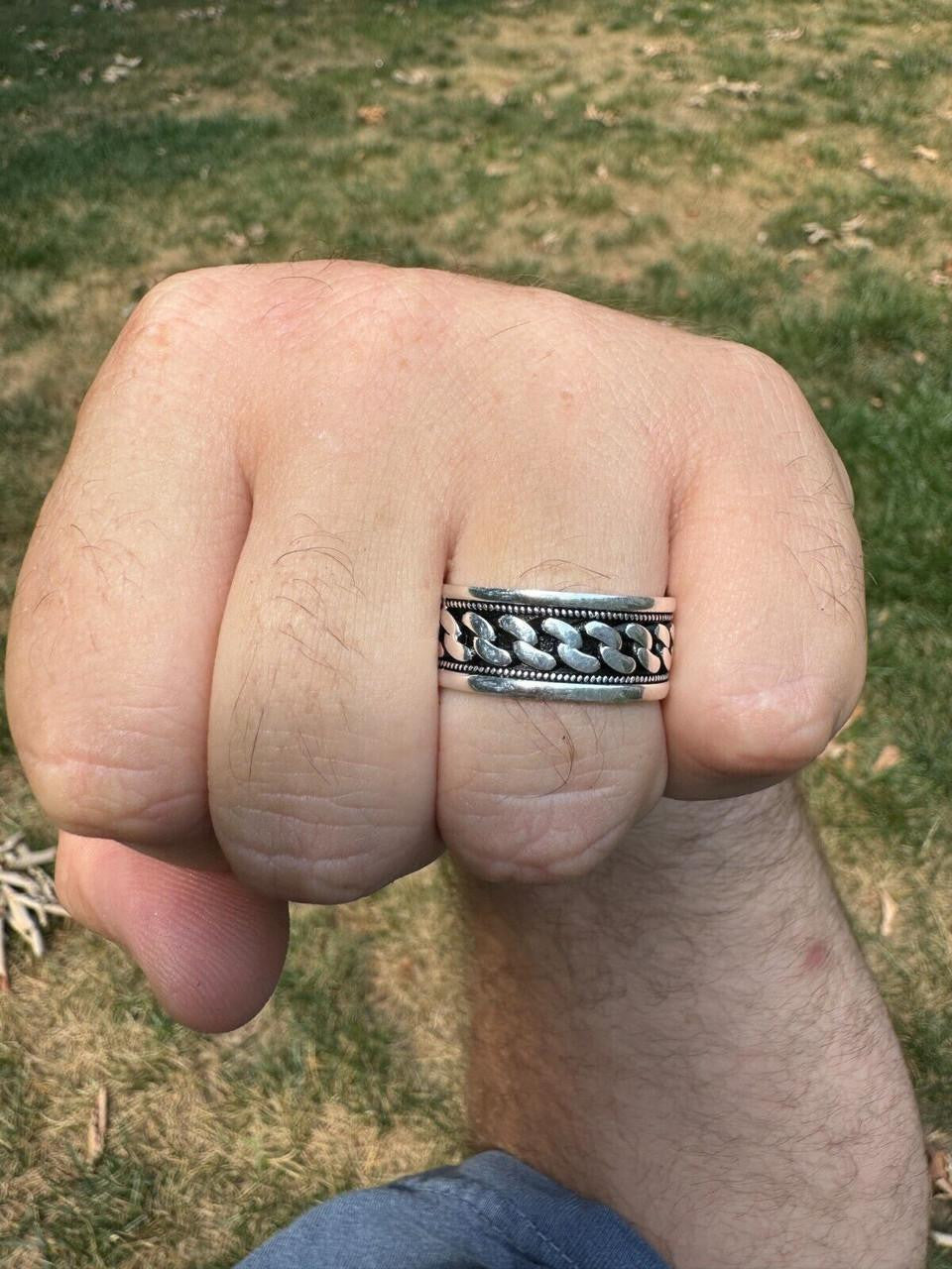 Eternal Love Cuban Link Eternity Band Ring - 925 Silver Oxidized - Plain