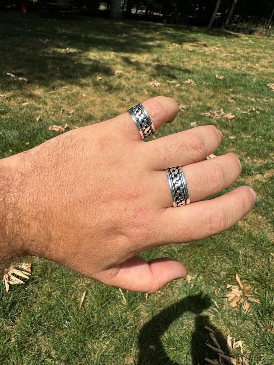 Eternal Love Cuban Link Eternity Band Ring - 925 Silver Oxidized - Plain