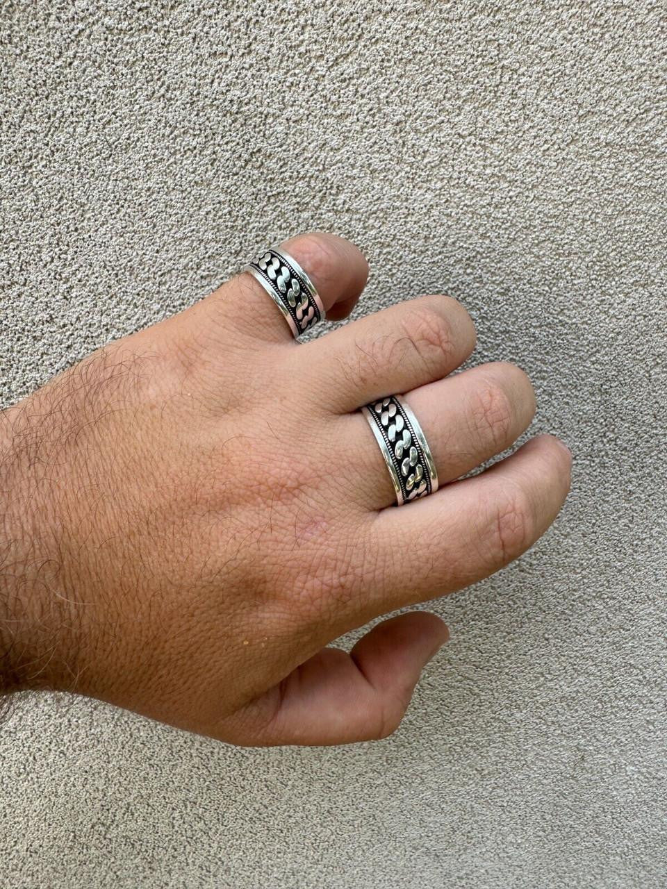 Eternal Love Cuban Link Eternity Band Ring - 925 Silver Oxidized - Plain