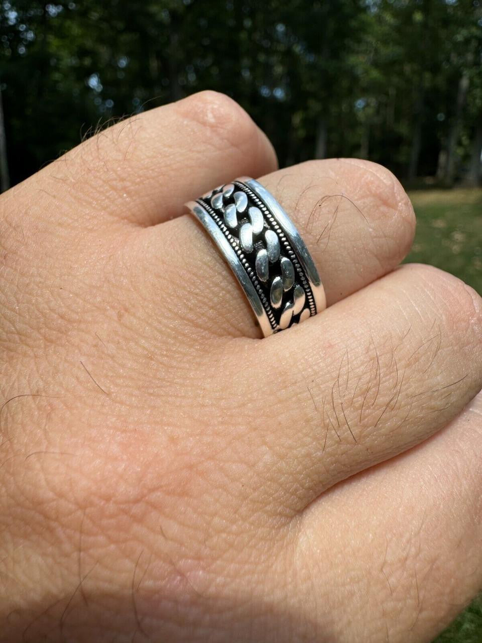 Eternal Love Cuban Link Eternity Band Ring - 925 Silver Oxidized - Plain