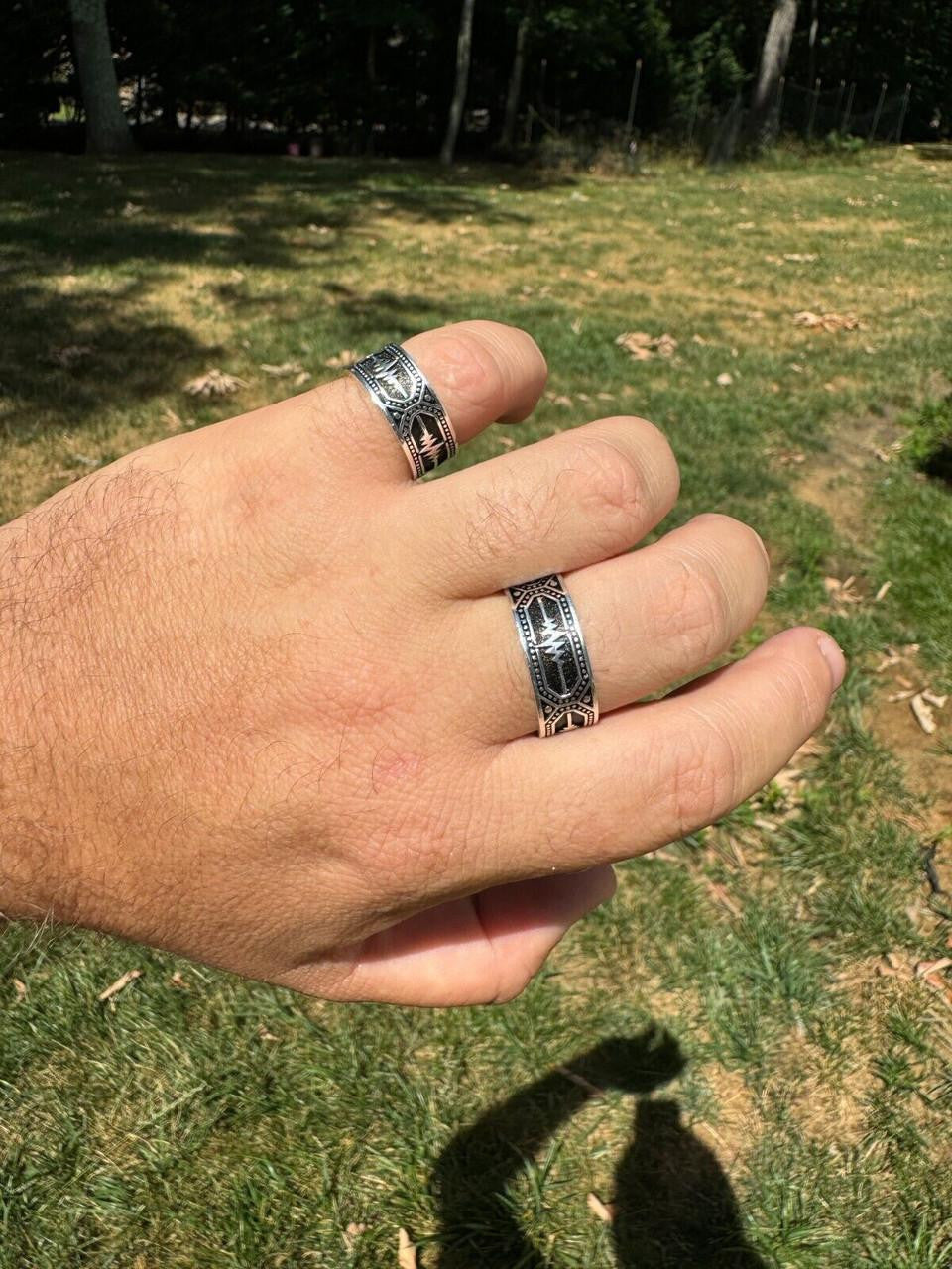 Eternal Love Heartbeat Pulse Eternity Band Ring - 925 Silver Oxidized - Plain