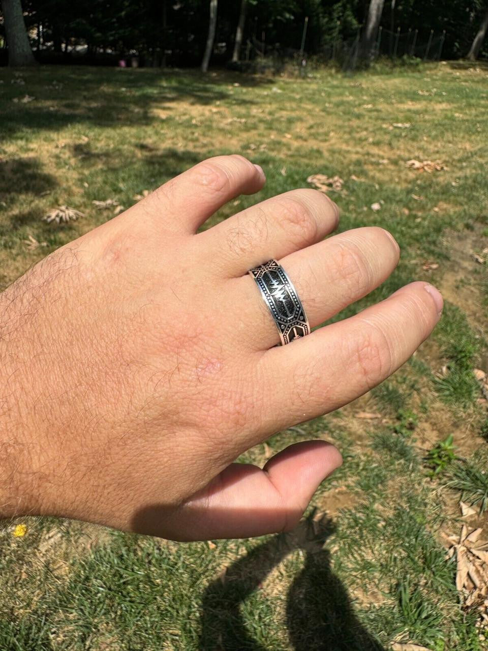 Eternal Love Heartbeat Pulse Eternity Band Ring - 925 Silver Oxidized - Plain