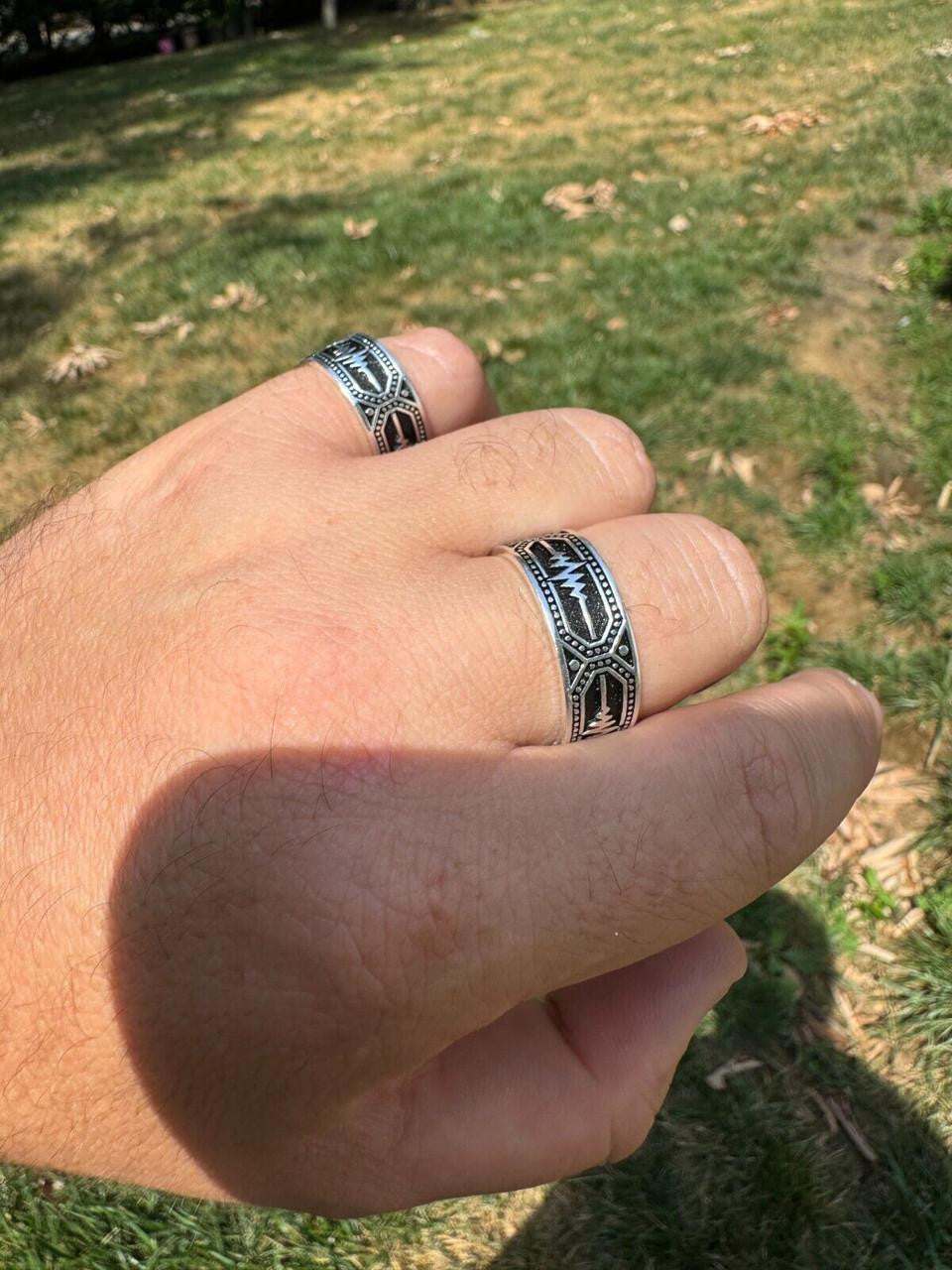 Eternal Love Heartbeat Pulse Eternity Band Ring - 925 Silver Oxidized - Plain