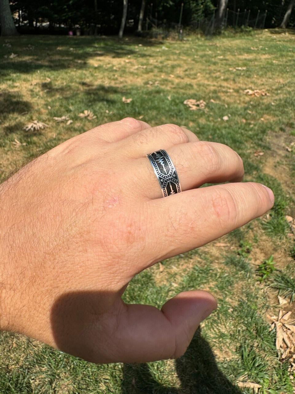Eternal Love Heartbeat Pulse Eternity Band Ring - 925 Silver Oxidized - Plain