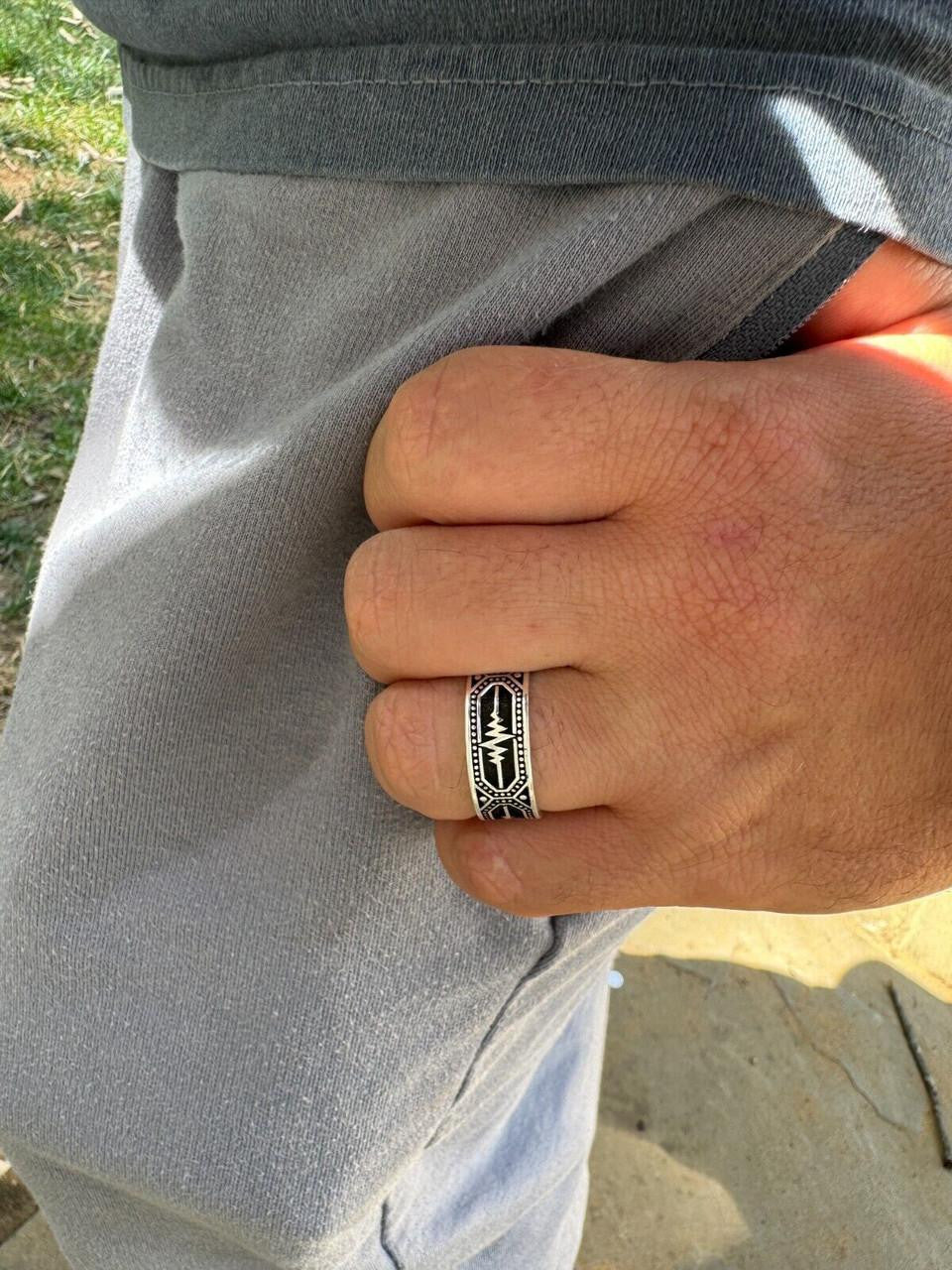 Eternal Love Heartbeat Pulse Eternity Band Ring - 925 Silver Oxidized - Plain