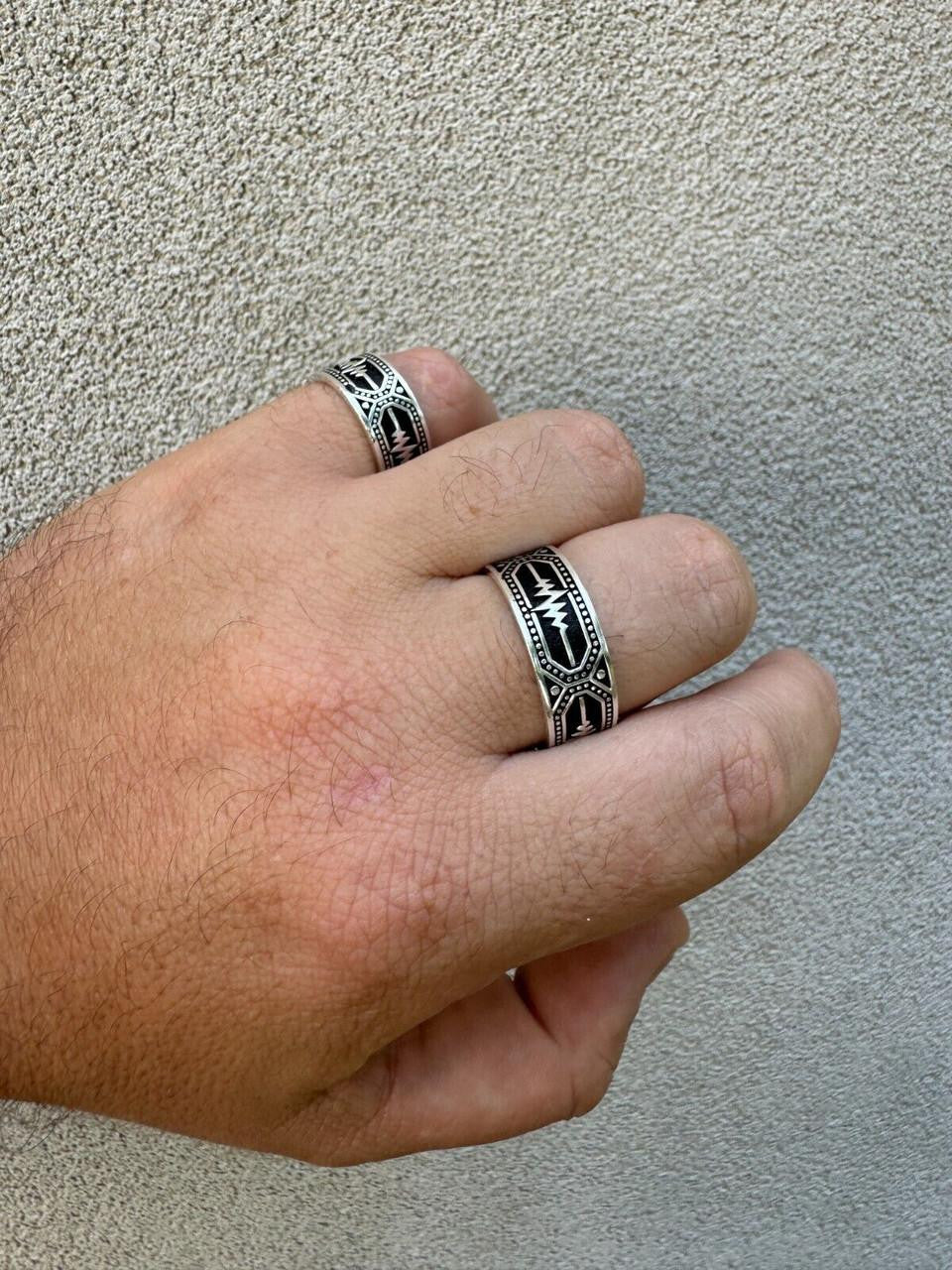 Eternal Love Heartbeat Pulse Eternity Band Ring - 925 Silver Oxidized - Plain