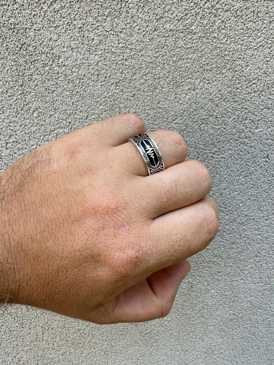 Eternal Love Heartbeat Pulse Eternity Band Ring - 925 Silver Oxidized - Plain
