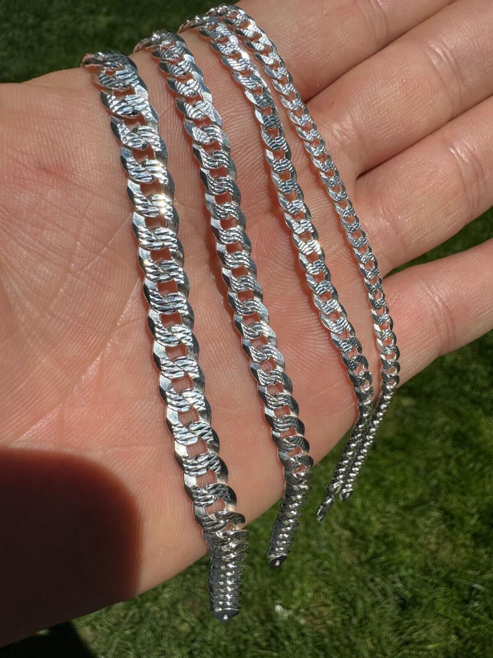Flat Curb Cuban Bracelet - Diamond Cut 925 Sterling Silver - 6"-9" - 4mm-8mm