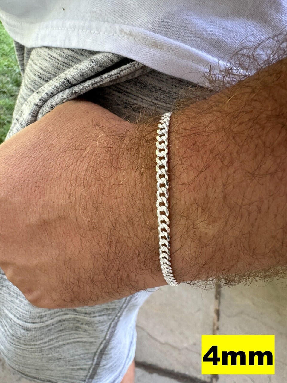 Flat Curb Cuban Bracelet - Diamond Cut 925 Sterling Silver - 6"-9" - 4mm-8mm