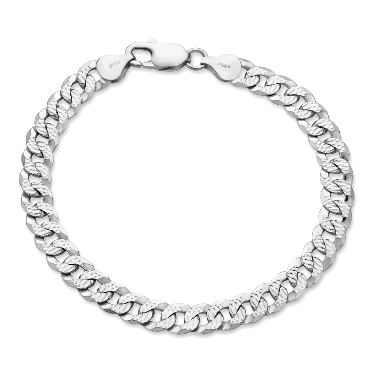 Flat Curb Cuban Bracelet - Diamond Cut 925 Sterling Silver - 6"-9" - 4mm-8mm