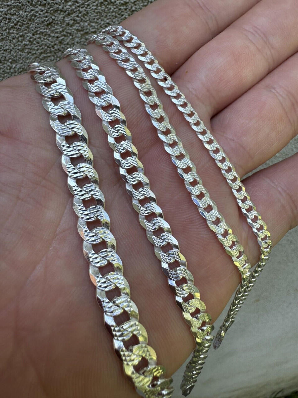 Flat Curb Cuban Bracelet - Diamond Cut 925 Sterling Silver - 6"-9" - 4mm-8mm