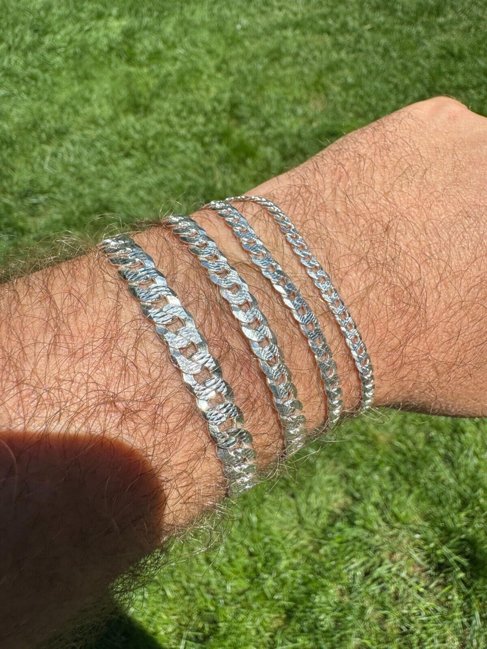 Flat Curb Cuban Bracelet - Diamond Cut 925 Sterling Silver - 6"-9" - 4mm-8mm