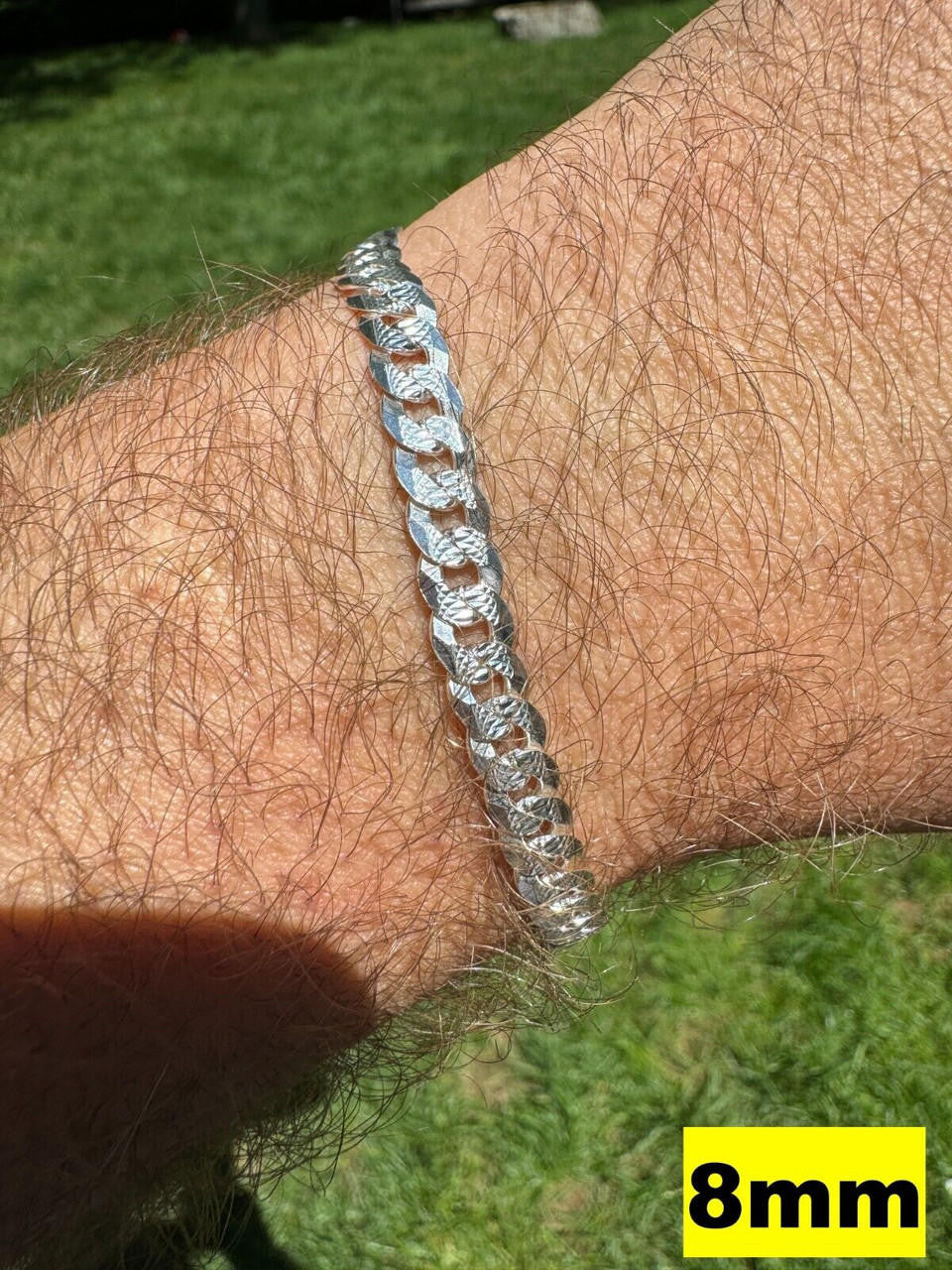 Flat Curb Cuban Bracelet - Diamond Cut 925 Sterling Silver - 6"-9" - 4mm-8mm