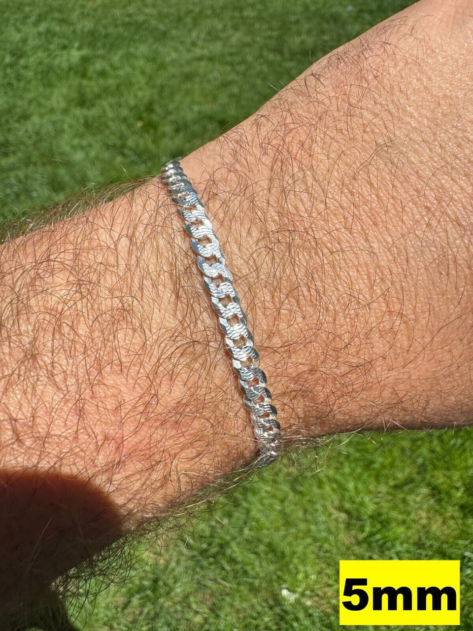 Flat Curb Cuban Bracelet - Diamond Cut 925 Sterling Silver - 6"-9" - 4mm-8mm