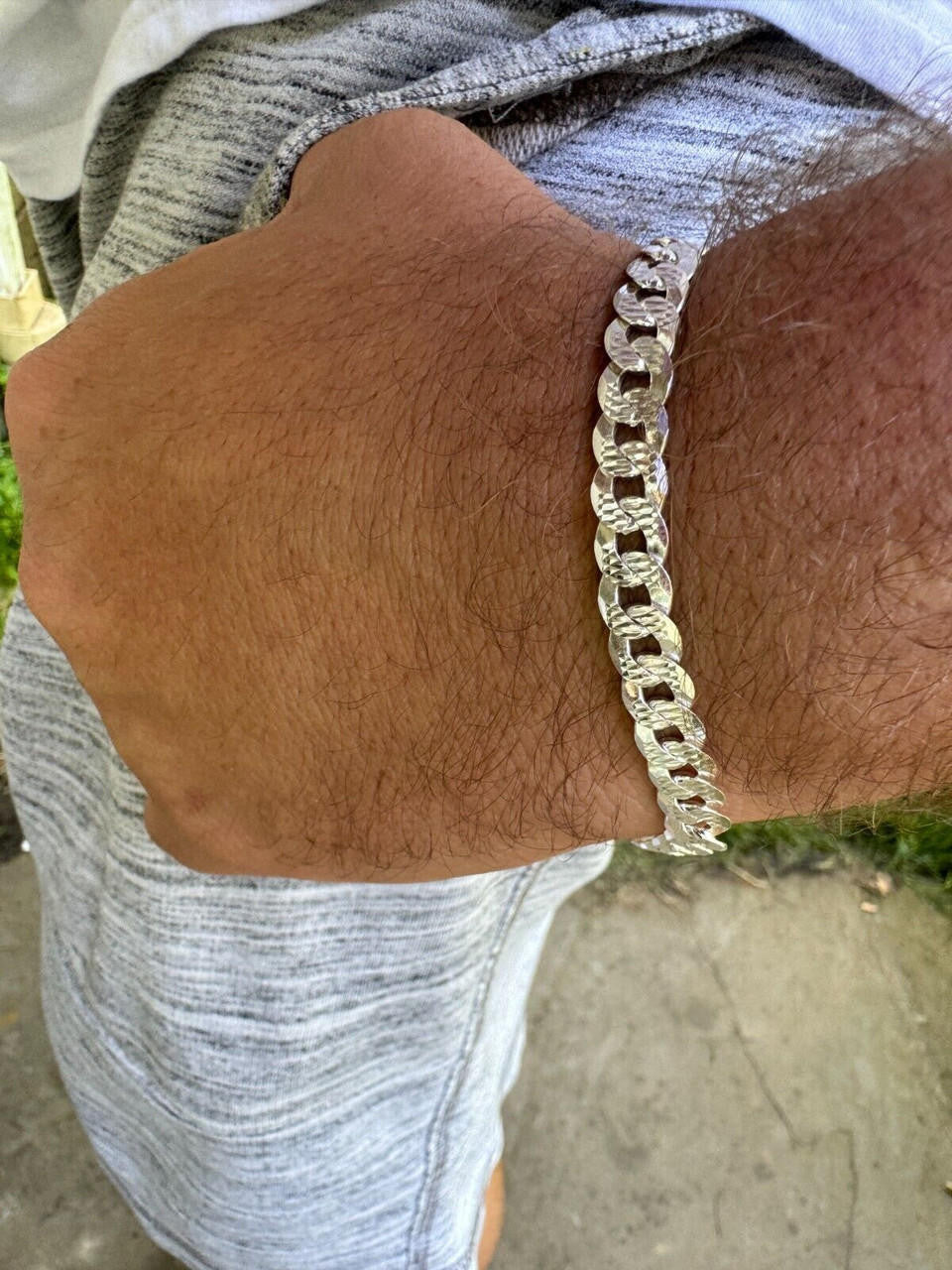 Flat Curb Cuban Bracelet - Diamond Cut 925 Sterling Silver - 6"-9" - 4mm-8mm