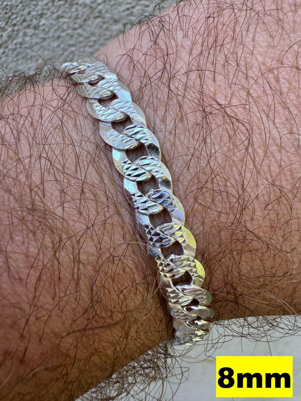 Flat Curb Cuban Bracelet - Diamond Cut 925 Sterling Silver - 6"-9" - 4mm-8mm