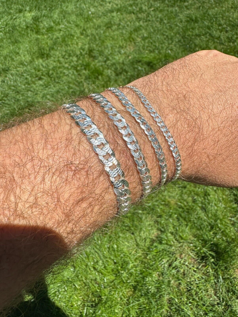 Flat Curb Cuban Bracelet - Diamond Cut 925 Sterling Silver - 6"-9" - 4mm-8mm