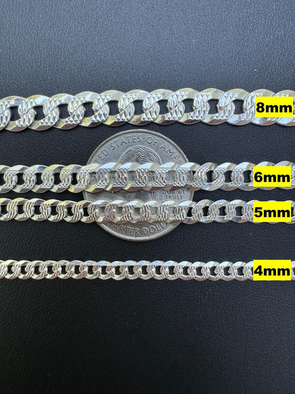 Flat Curb Cuban Bracelet - Diamond Cut 925 Sterling Silver - 6"-9" - 4mm-8mm