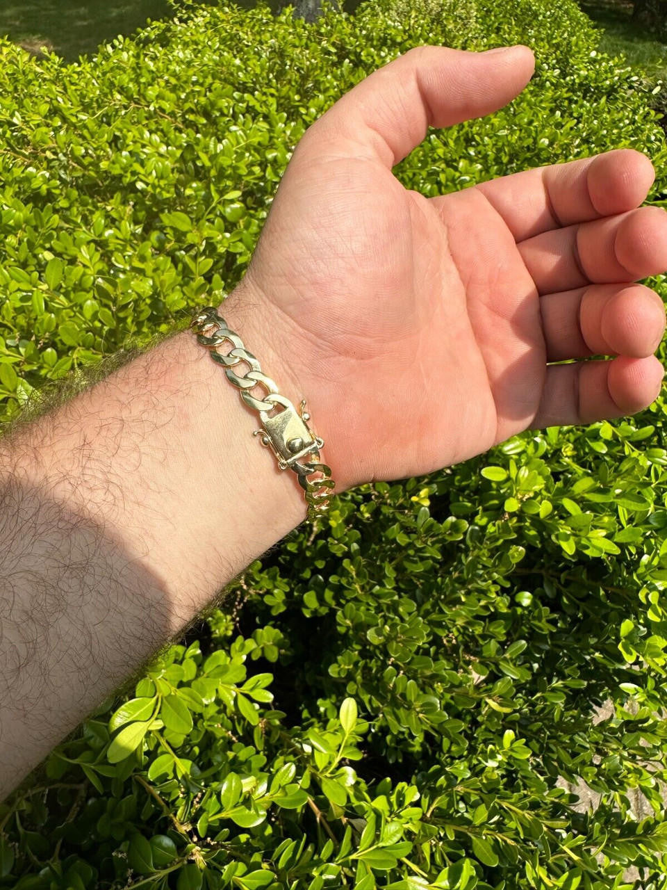 Curb Cuban Link Chain Bracelet W. Box Lock - 14k Gold Vermeil 925 Sterling Silver - 7"-9" - 9.5mm-13mm