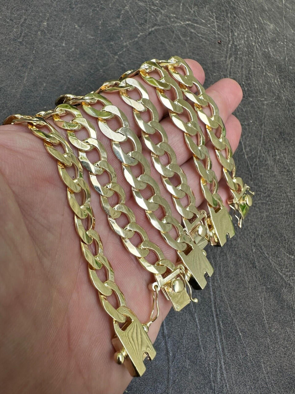 Curb Cuban Link Chain Bracelet W. Box Lock - 14k Gold Vermeil 925 Sterling Silver - 7"-9" - 9.5mm-13mm