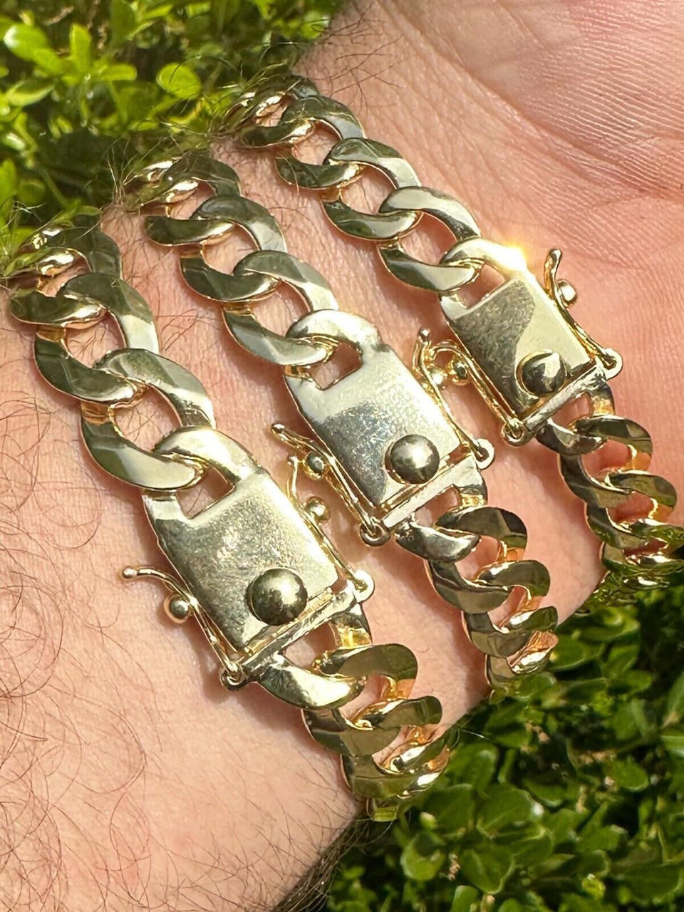 Curb Cuban Link Chain Bracelet W. Box Lock - 14k Gold Vermeil 925 Sterling Silver - 7"-9" - 9.5mm-13mm