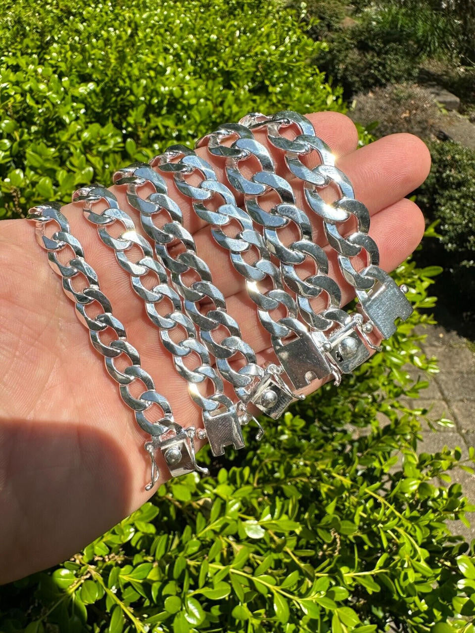 Curb Cuban Link Chain Bracelet W. Box Lock - 925 Sterling Silver - 7"-9" - 9.5mm-13mm
