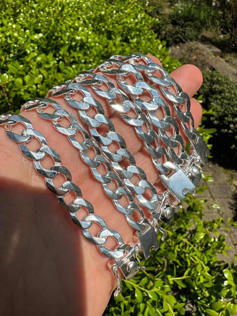 Curb Cuban Link Chain Bracelet W. Box Lock - 925 Sterling Silver - 7"-9" - 9.5mm-13mm