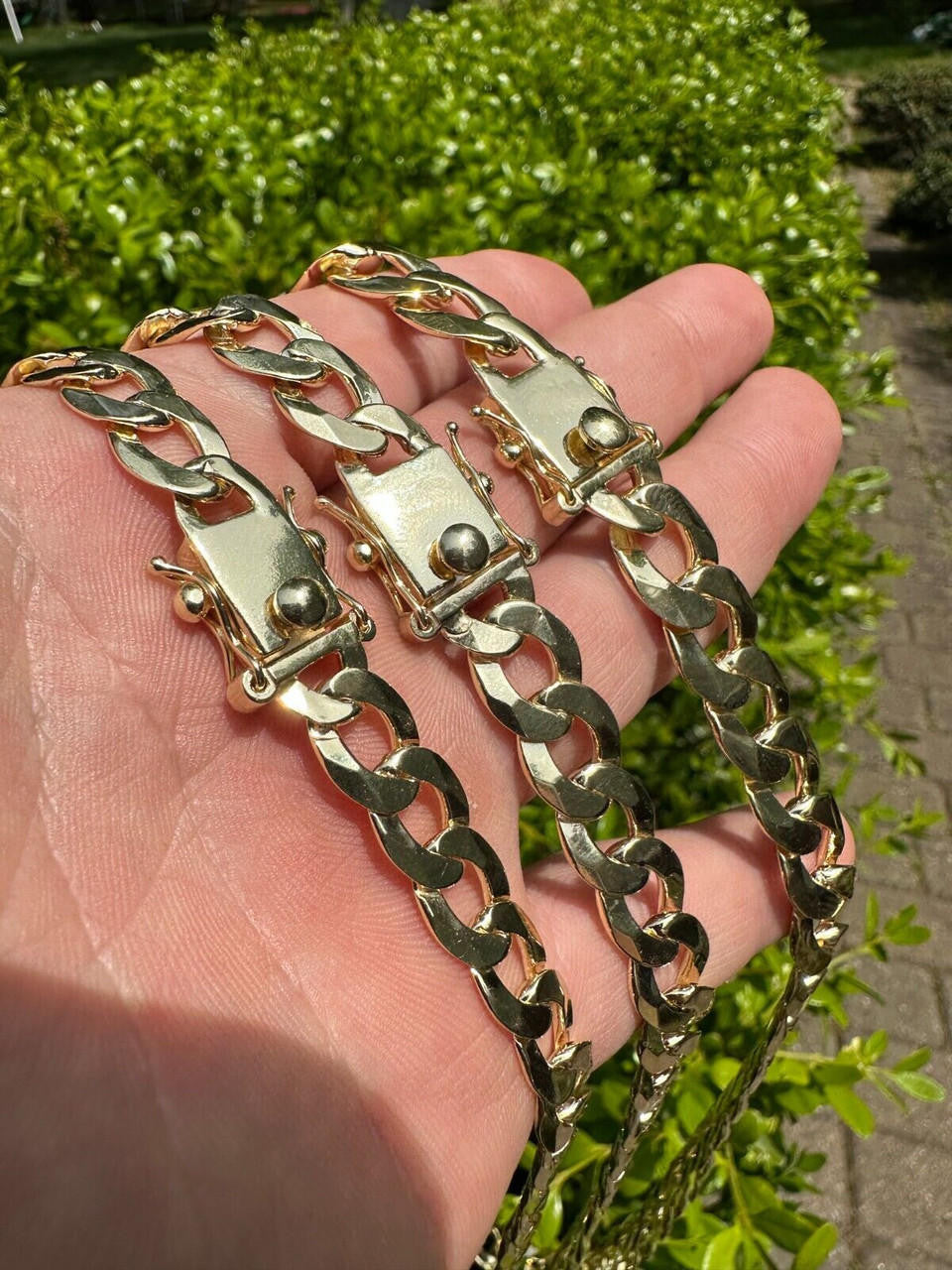 Curb Cuban Link Chain Necklace W. Box Lock - 14k Gold Vermeil 925 Sterling Silver - 18"-30" - 9.5mm-13mm