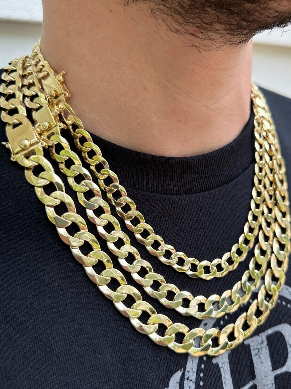 Curb Cuban Link Chain Necklace W. Box Lock - 14k Gold Vermeil 925 Sterling Silver - 18"-30" - 9.5mm-13mm