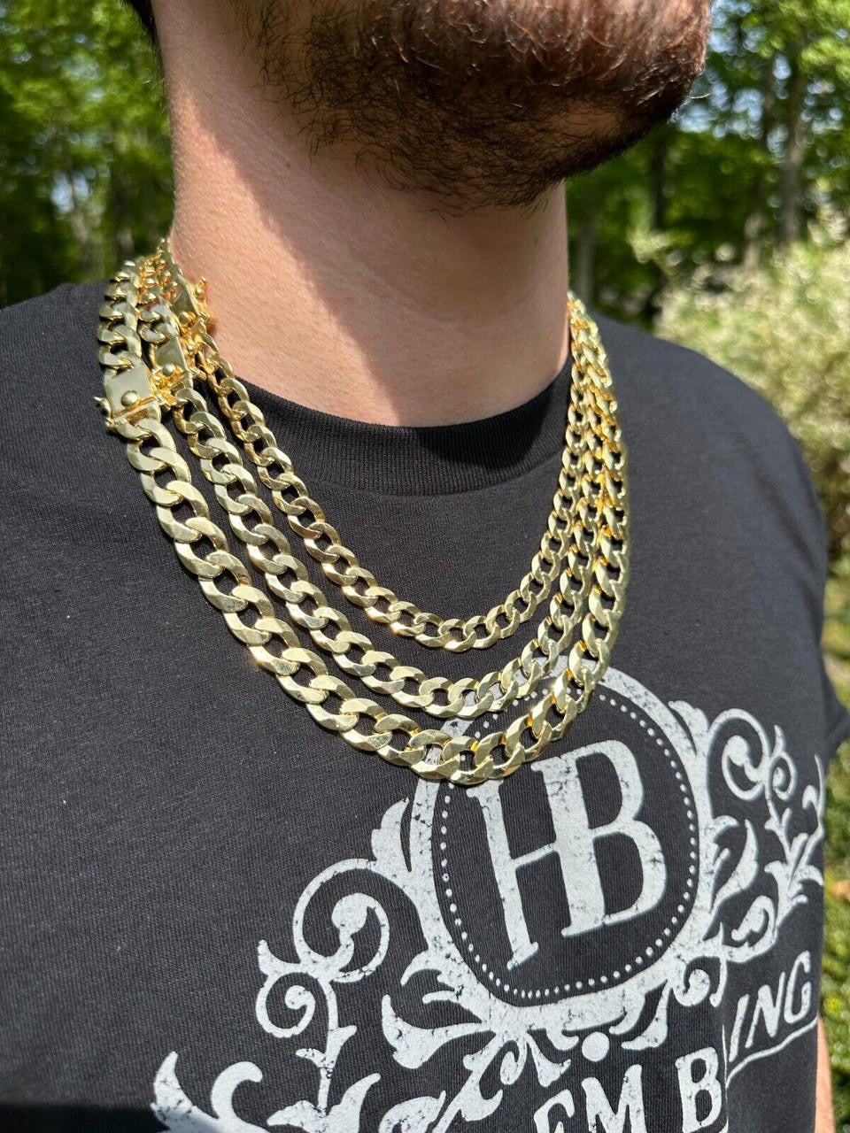 Curb Cuban Link Chain Necklace W. Box Lock - 14k Gold Vermeil 925 Sterling Silver - 18"-30" - 9.5mm-13mm