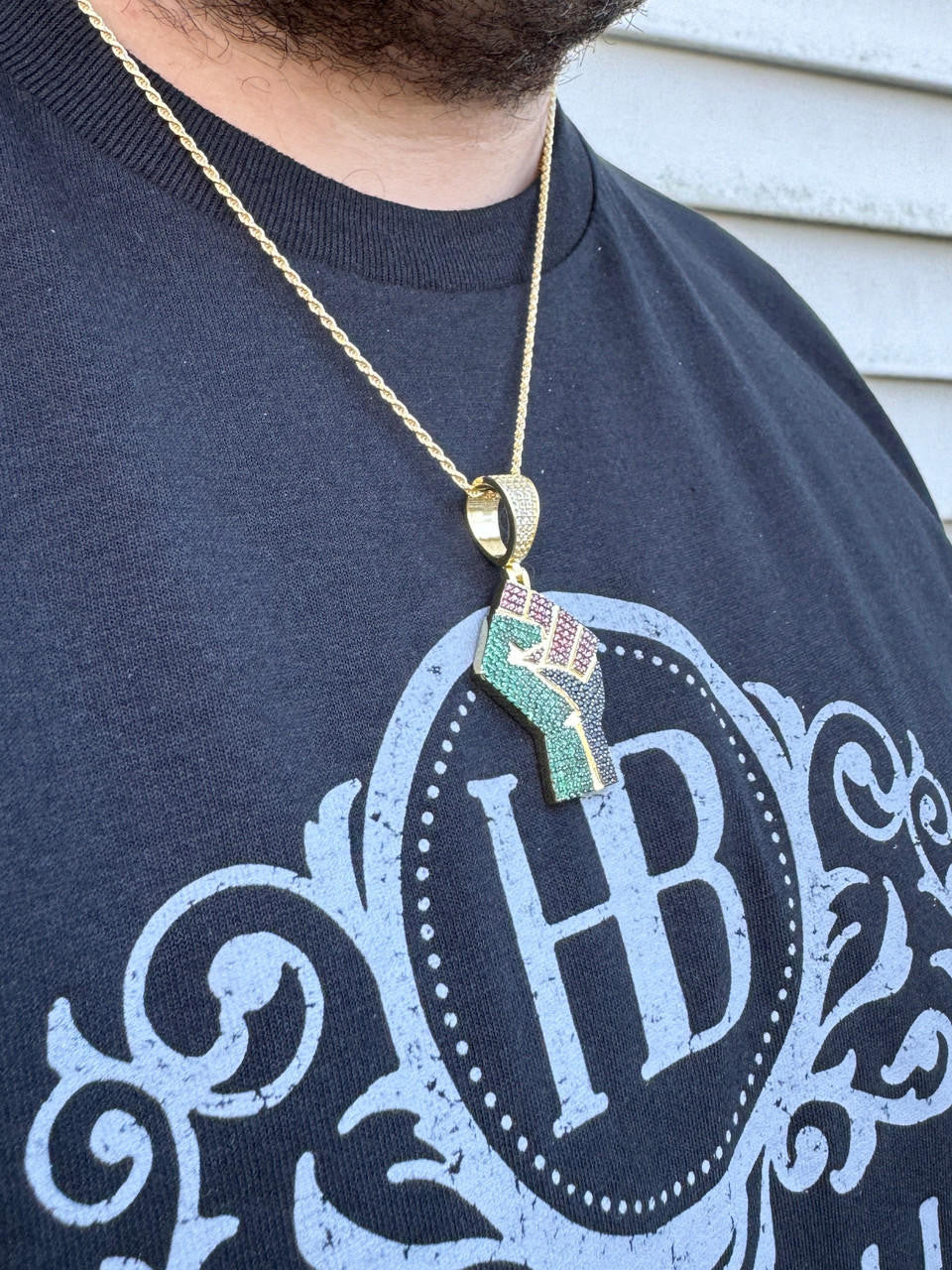 Free Palestine Fist Pendant - 14k Gold Vermeil Or 925 Silver - CZ Stones - Medium 2"