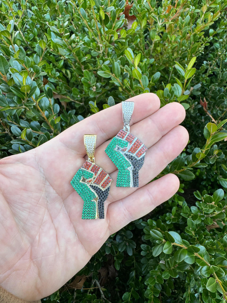 Free Palestine Fist Pendant - 14k Gold Vermeil Or 925 Silver - CZ Stones - Medium 2"