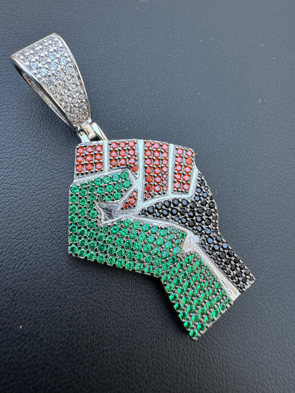Free Palestine Fist Pendant - 14k Gold Vermeil Or 925 Silver - CZ Stones - Medium 2"