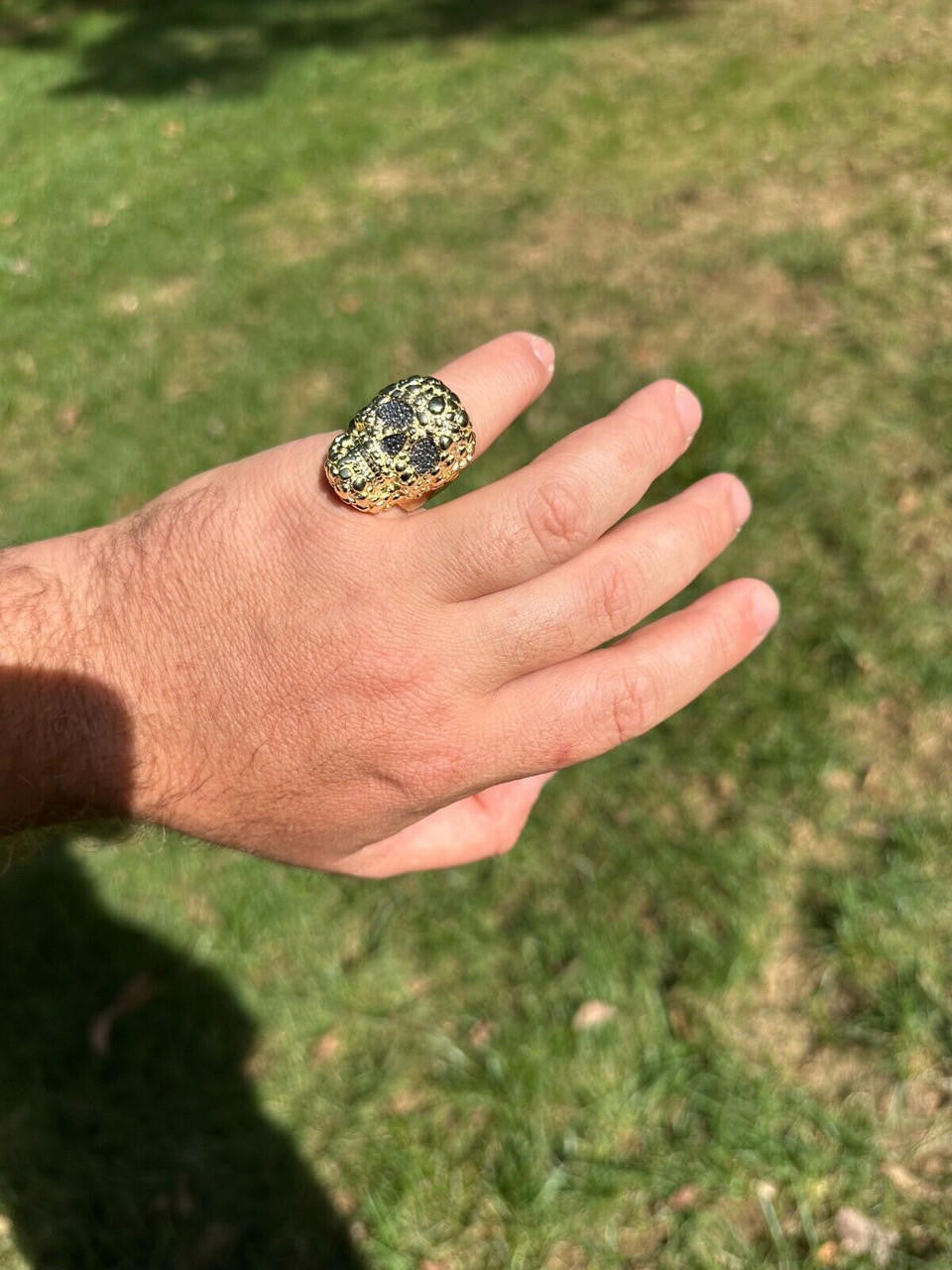MOISSANITE Death Nugget Ring - 14k Gold Vermeil 925 Silver