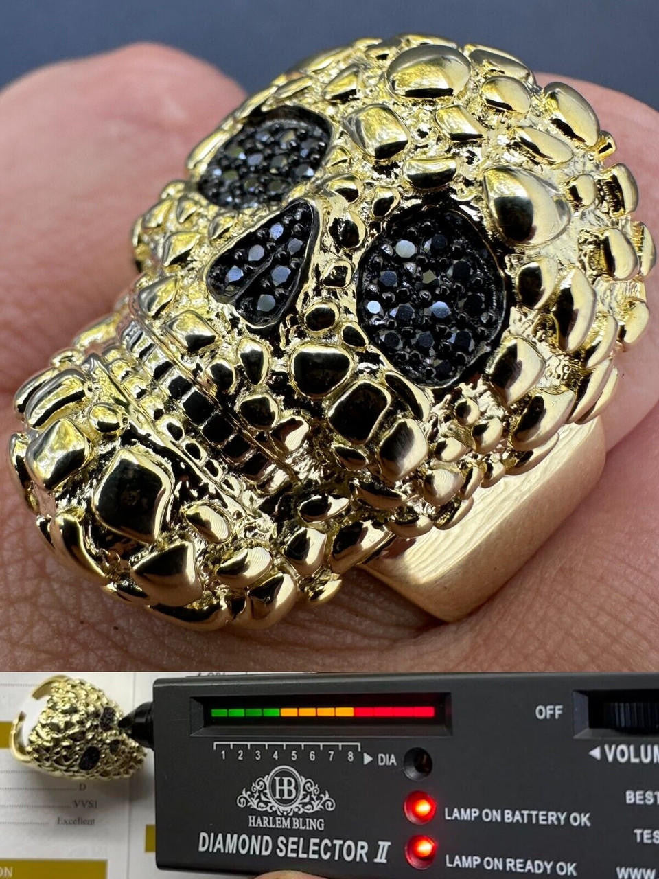 MOISSANITE Death Nugget Ring - 14k Gold Vermeil 925 Silver