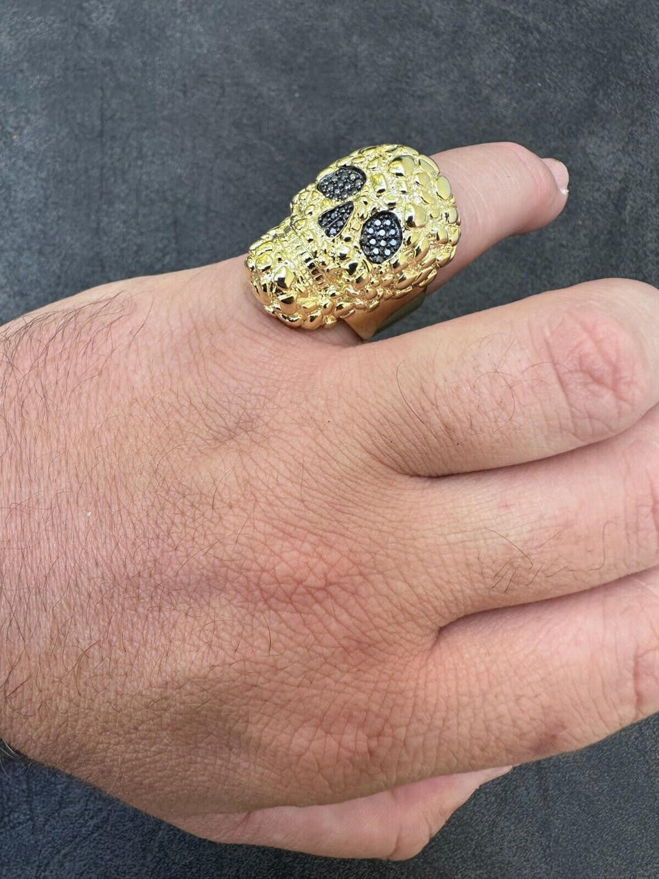 MOISSANITE Death Nugget Ring - 14k Gold Vermeil 925 Silver