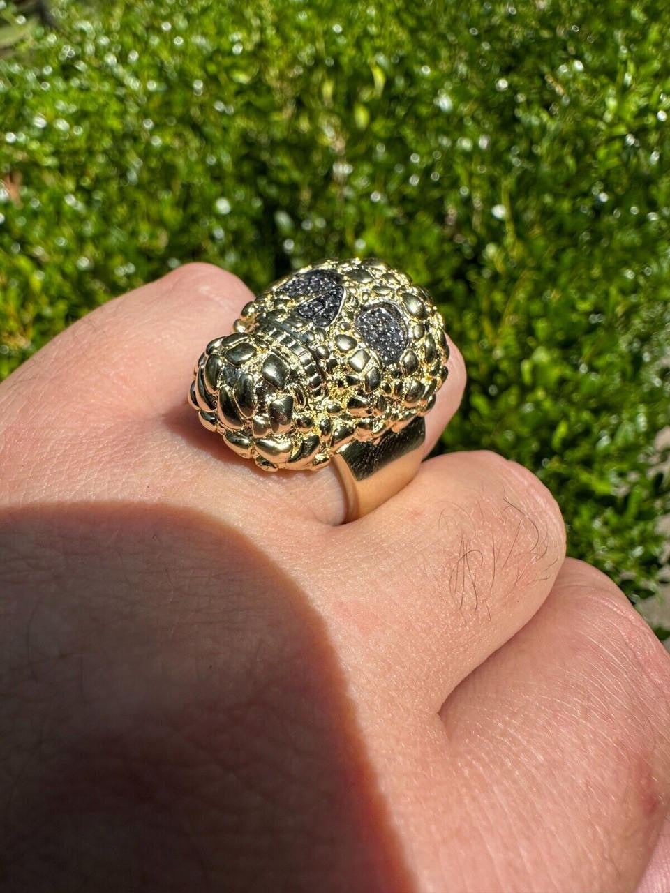MOISSANITE Death Nugget Ring - 14k Gold Vermeil 925 Silver