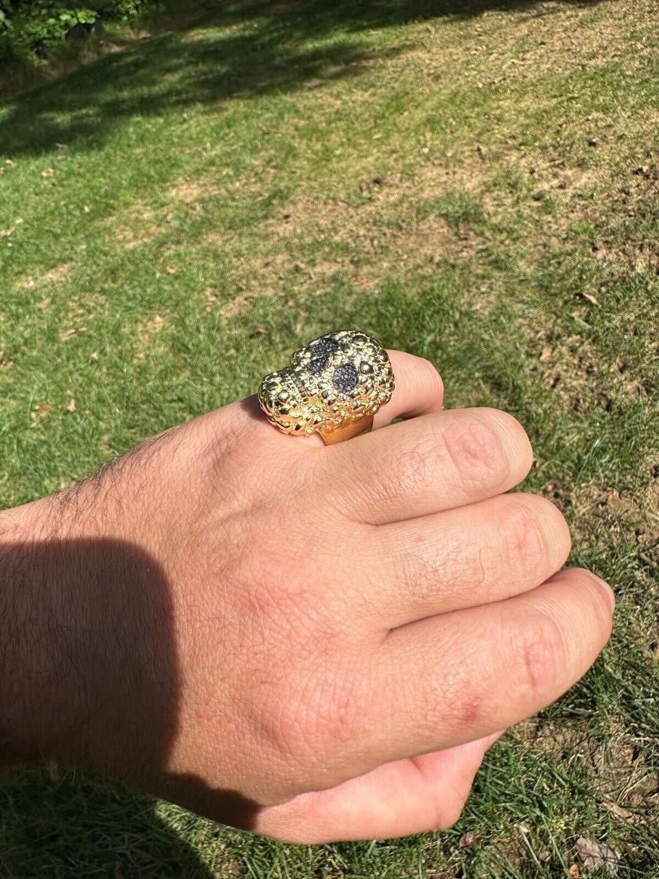 MOISSANITE Death Nugget Ring - 14k Gold Vermeil 925 Silver