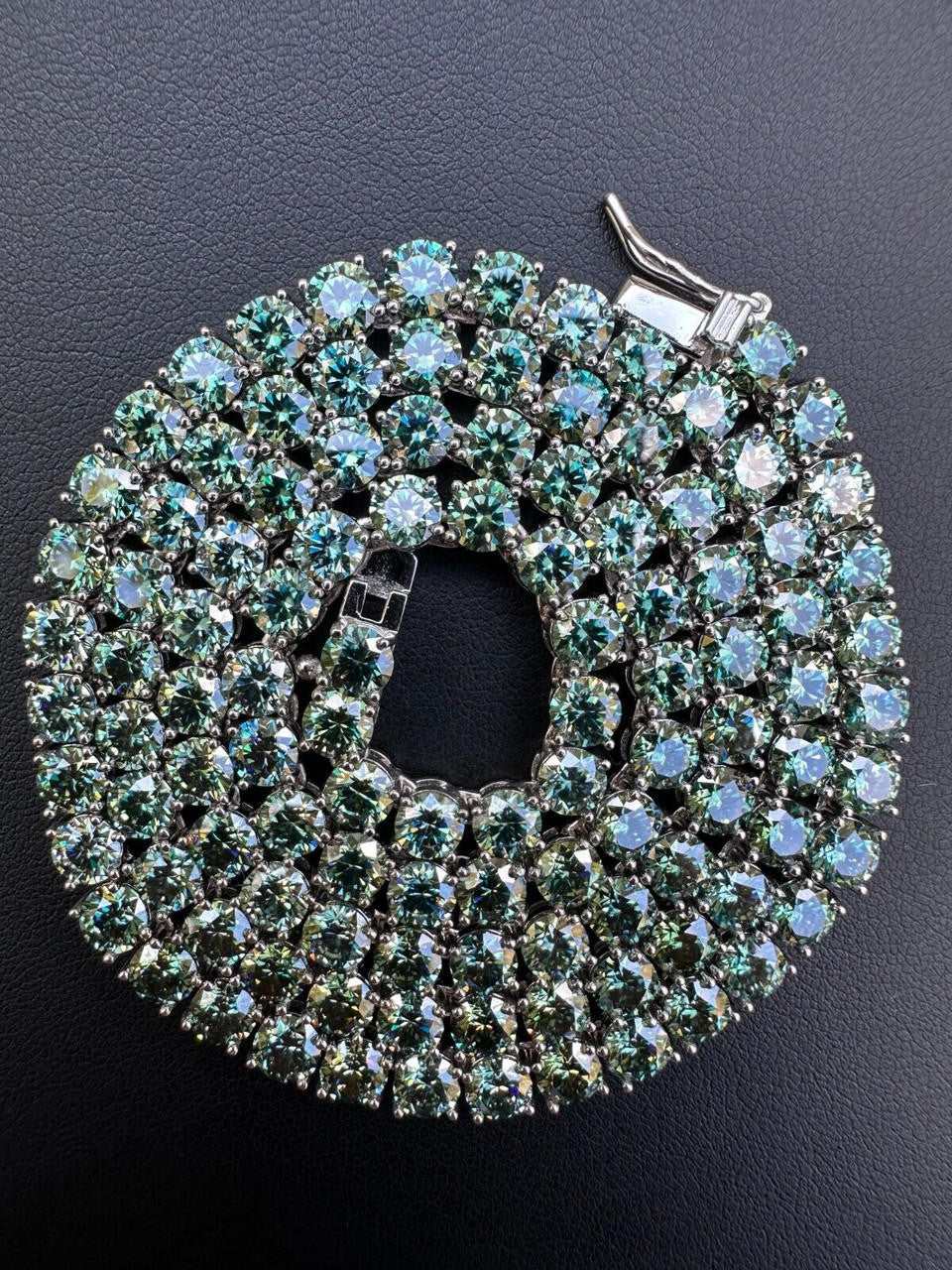 Green Tiffany Blue MOISSANITE Tennis Chain Necklace Iced Out - 925 Silver - 5mm - 16"-28"
