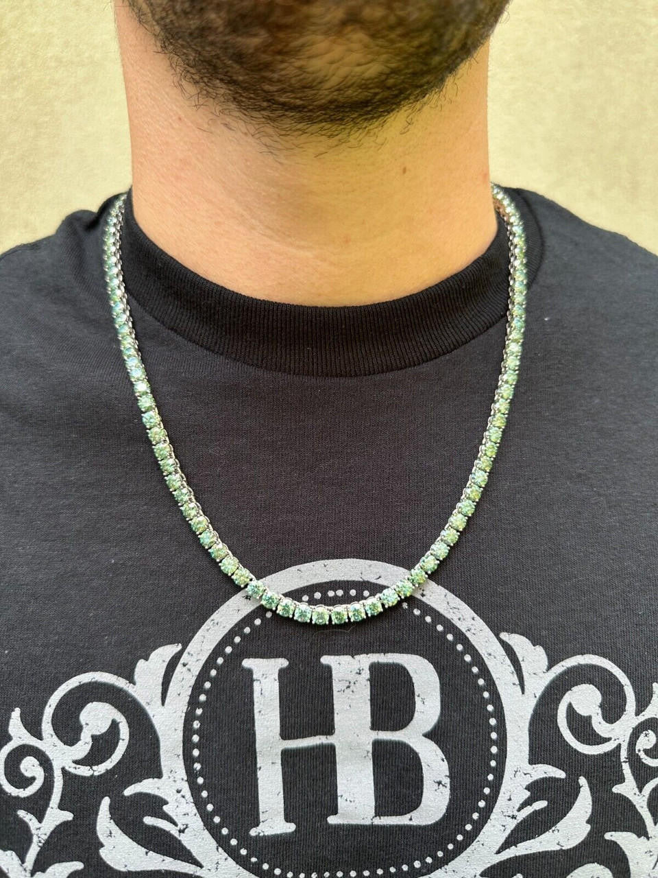 Green Tiffany Blue MOISSANITE Tennis Chain Necklace Iced Out - 925 Silver - 5mm - 16"-28"