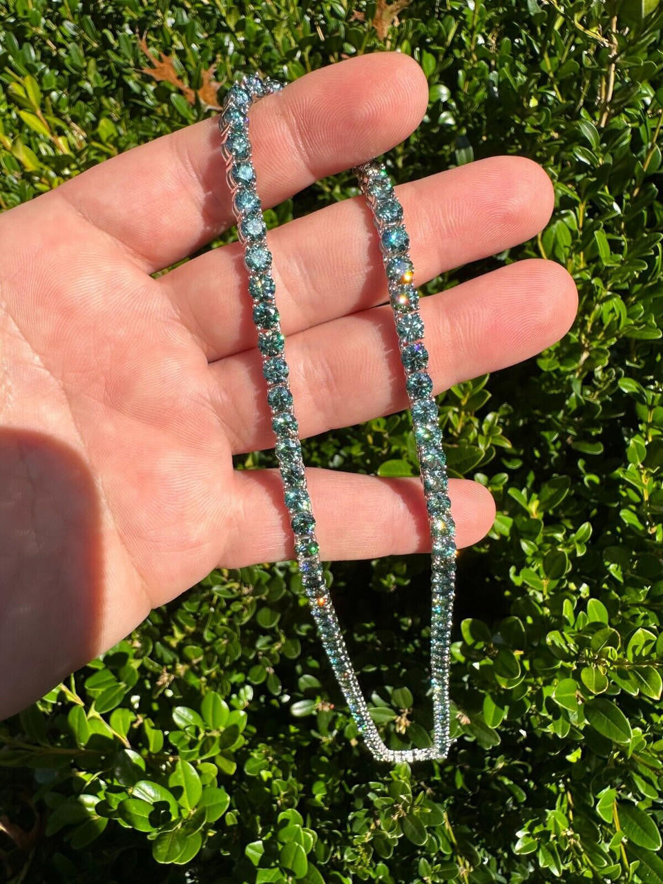Green Tiffany Blue MOISSANITE Tennis Chain Necklace Iced Out - 925 Silver - 5mm - 16"-28"