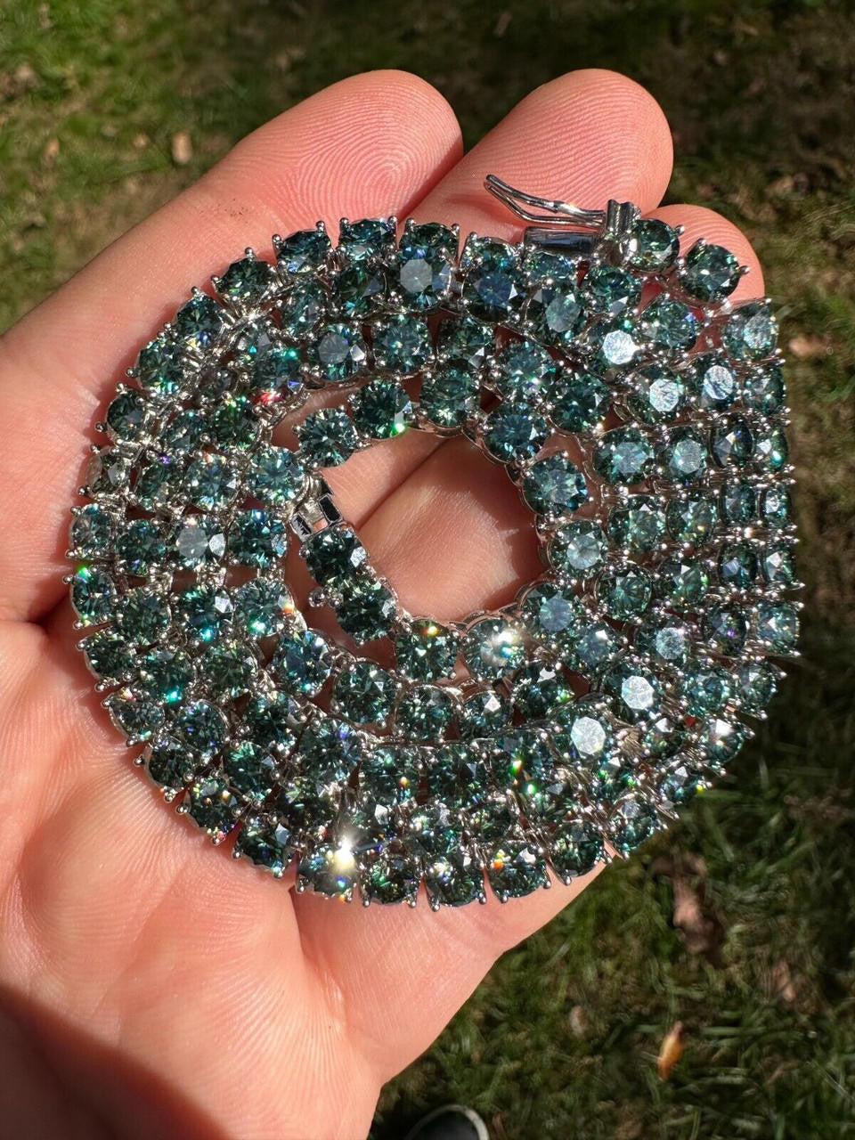 Green Tiffany Blue MOISSANITE Tennis Chain Necklace Iced Out - 925 Silver - 5mm - 16"-28"