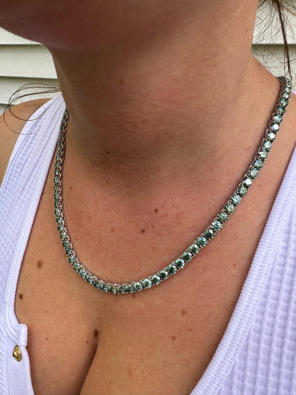 Green Tiffany Blue MOISSANITE Tennis Chain Necklace Iced Out - 925 Silver - 5mm - 16"-28"