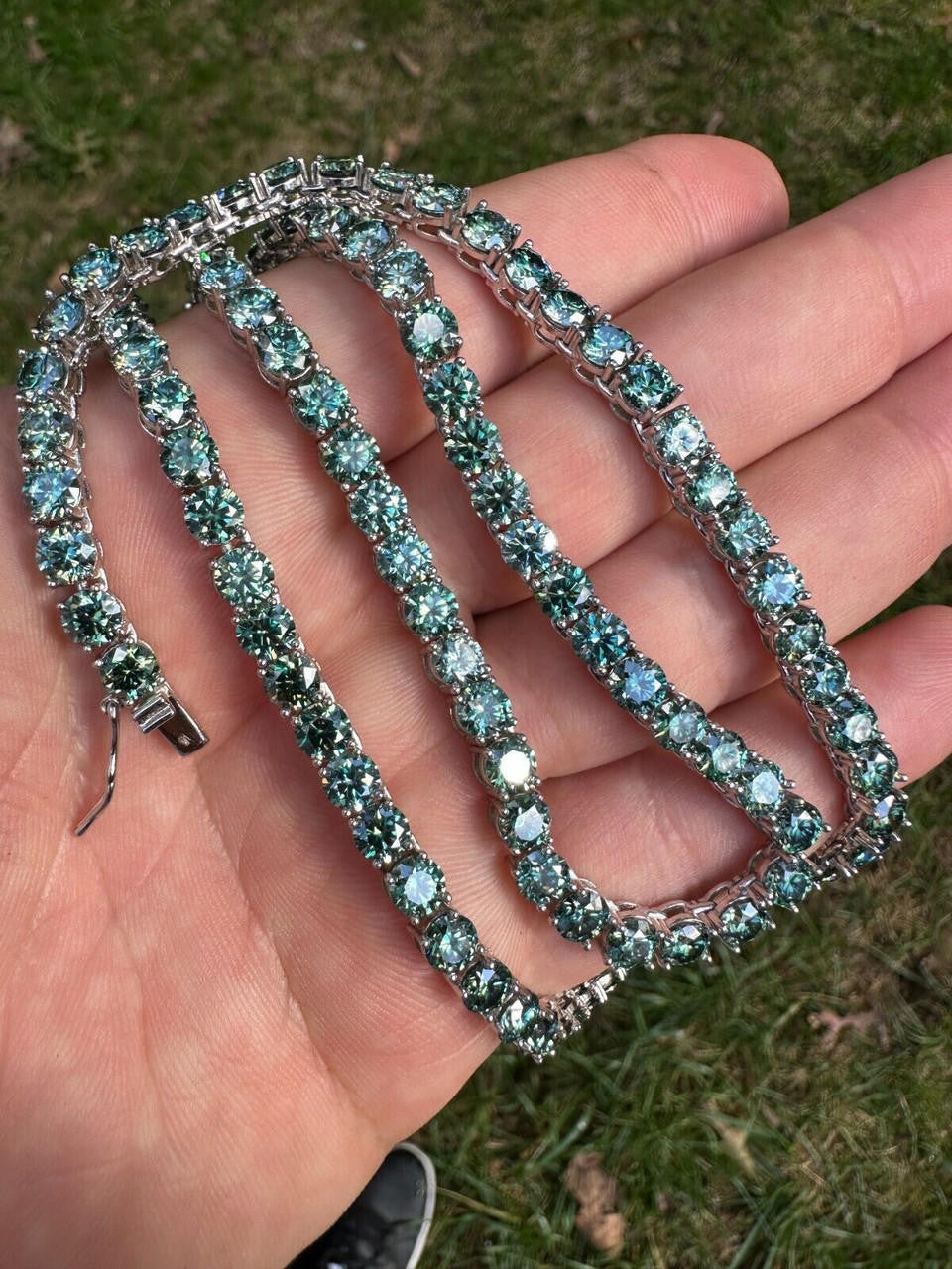 Green Tiffany Blue MOISSANITE Tennis Chain Necklace Iced Out - 925 Silver - 5mm - 16"-28"