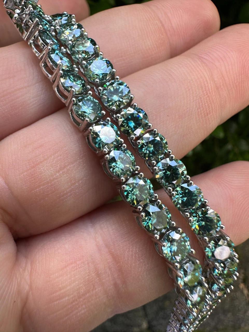 Green Tiffany Blue MOISSANITE Tennis Chain Necklace Iced Out - 925 Silver - 5mm - 16"-28"
