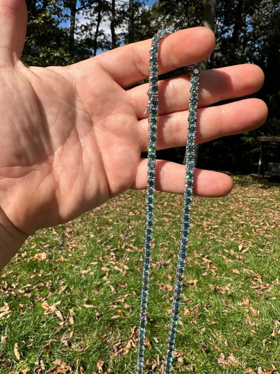 Green Tiffany Blue MOISSANITE Tennis Chain Necklace Iced Out - 925 Silver - 5mm - 16"-28"